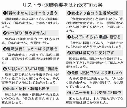 １６日リストラ退職強要をはね返す１０カ条