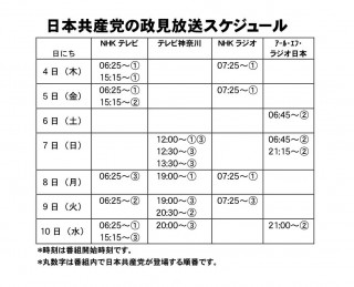 日本共産党の政見放送スケジュール